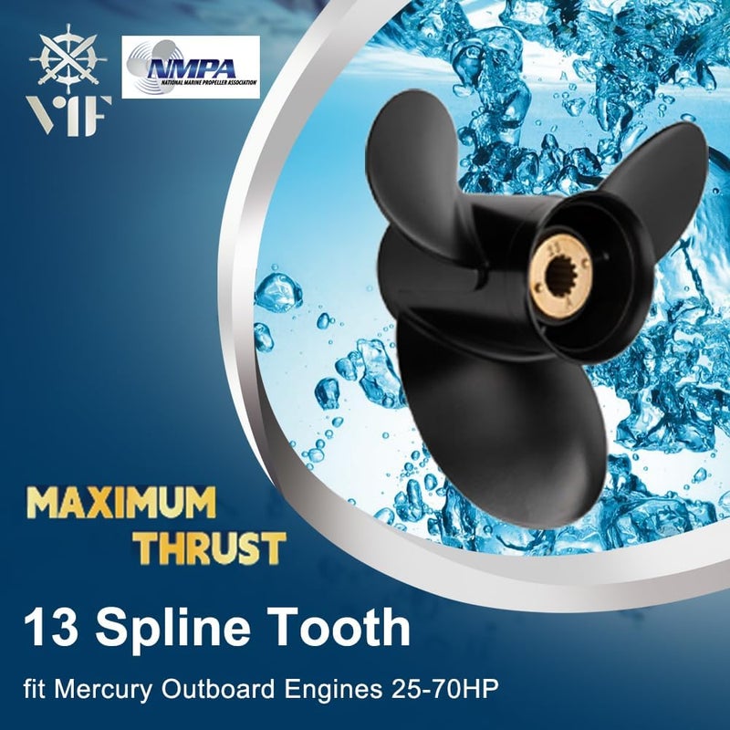VIF Jason Marine Upgrade OEM 13 Spline Tooth Aluminum Outboard Propeller with Mercury Engines 30/35/40/45/50/55/60/70hp, 3-1/4" Gearcase,RH - Image 2
